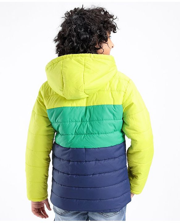Pine Kids Full Sleeves Cut and Sew Tricolor Medium Winter Hooded Jacket - Multicolor