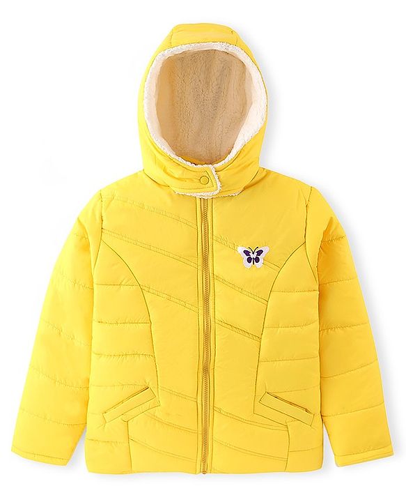 Pine Kids Full Sleeves Medium Winter Jacket With Butterfly Embroidery - Yellow
