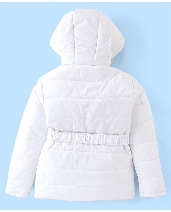 Pine Kids Full Sleeves Medium Winter Hooded Jacket With Belt - White