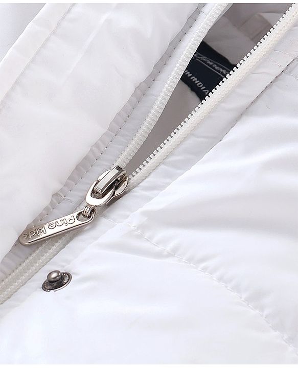 Pine Kids Full Sleeves Medium Winter Hooded Jacket With Belt - White
