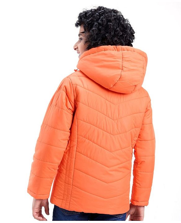 Pine Kids Full Sleeves Solid Colour Medium Winter Hooded Jacket - Orange