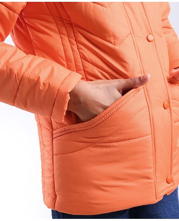 Pine Kids Full Sleeves Solid Colour Medium Winter Hooded Jacket - Orange