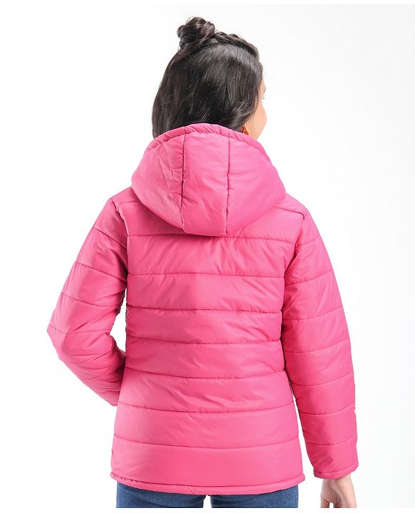 Pine Kids Full Sleeves Solid Color Reversible Medium Winter Hoded Jacket -Turquise & Dark Pink