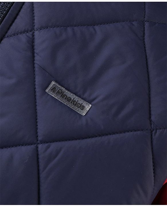 Pine Kids Woven Full Sleeves Quilted Medium Winter Hooded Jacket - Navy Blue