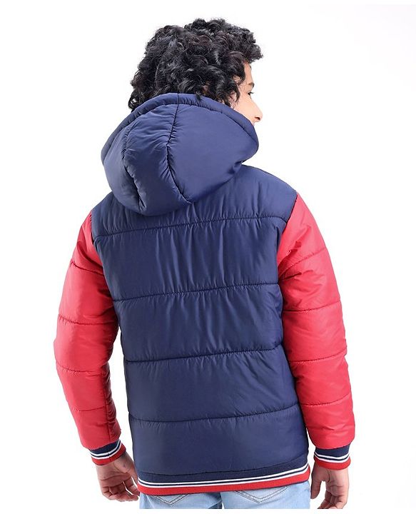 Pine Kids Woven Full Sleeves Quilted Medium Winter Hooded Jacket - Navy Blue