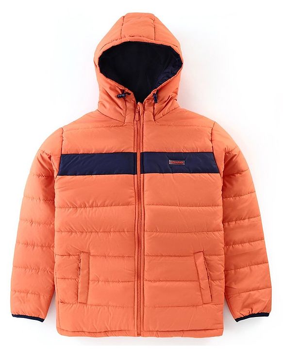 Pine Kids Full Sleeves Hooded Solid Heavy Winter Jacket - Orange
