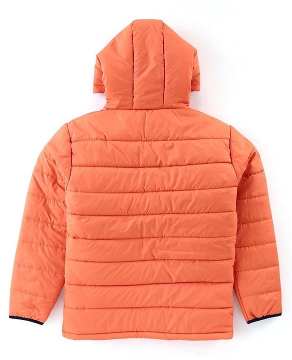Pine Kids Full Sleeves Hooded Solid Heavy Winter Jacket - Orange
