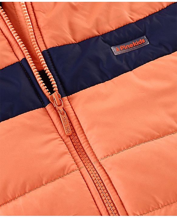 Pine Kids Full Sleeves Hooded Solid Heavy Winter Jacket - Orange