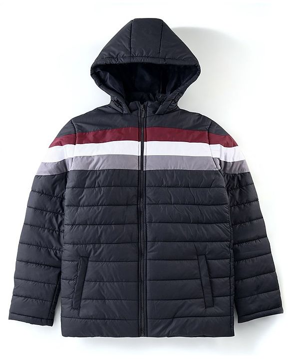 Pine Kids Full Sleeves Cut and Sew Medium Winter Hooded Jacket - Navy Blue