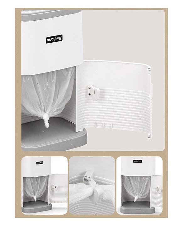 Babyhug Diaper Pail with Odor Lock Technology & Refill Bag-Grey