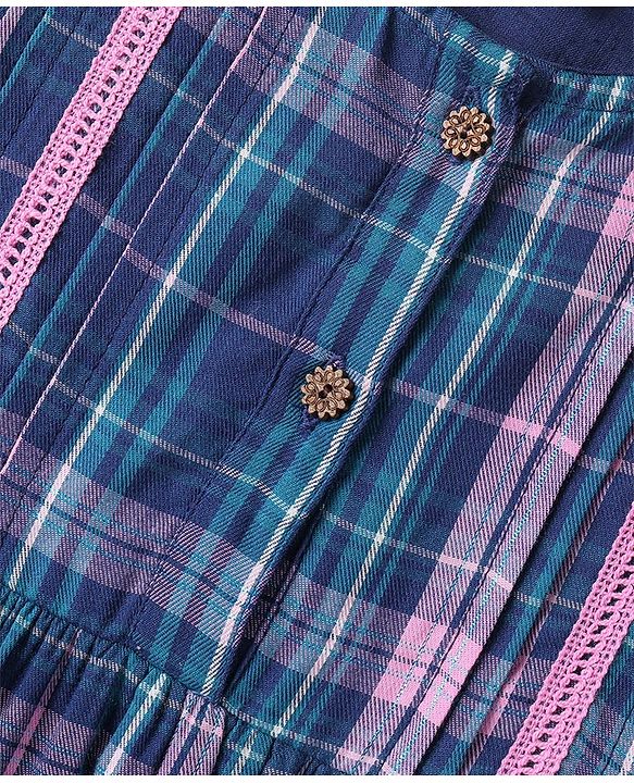 Babyhug Cotton Woven Full Sleeves Yard Dyed Checkered Frock - Blue