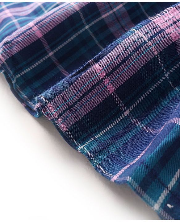 Babyhug Cotton Woven Full Sleeves Yard Dyed Checkered Frock - Blue