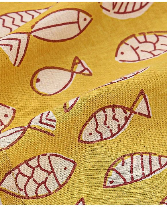 Babyhug Cotton Full Sleeves Fish Printed Kurta with Dhoti Set - Mustard