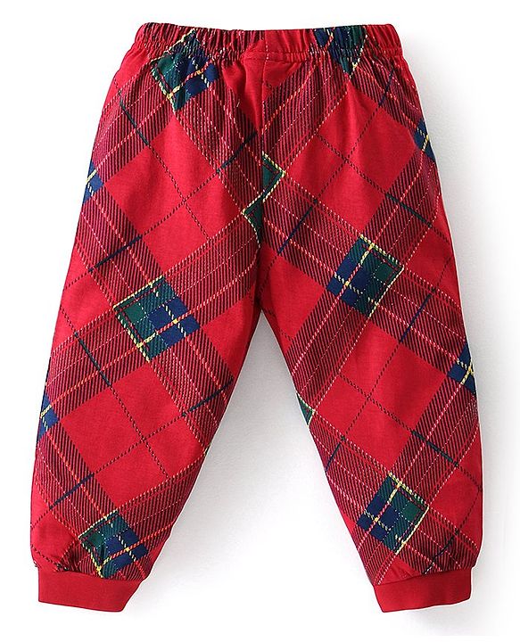 Babyhug Cotton Knit Full Sleeves Night Suit With Teddy Print - Green & Red