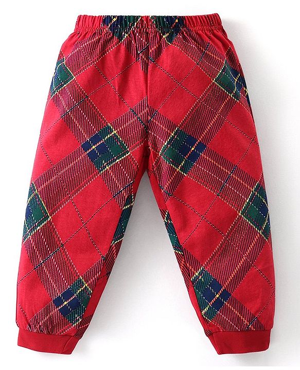 Babyhug Cotton Knit Full Sleeves Night Suit With Teddy Print - Green & Red