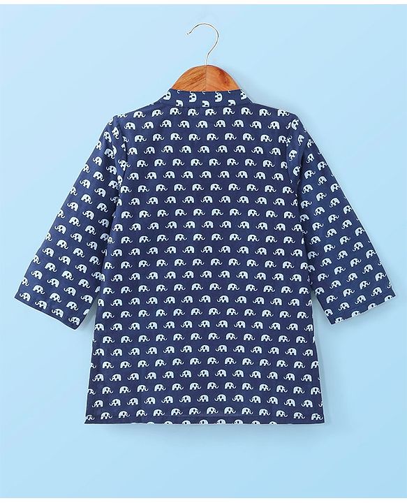 Babyhug Cotton Woven Full Sleeves Elephant Printed Kurta with Dhoti Set - Indigo