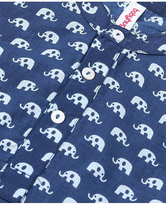 Babyhug Cotton Woven Full Sleeves Elephant Printed Kurta with Dhoti Set - Indigo
