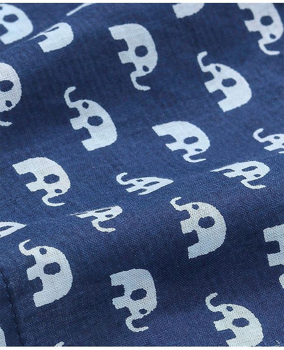 Babyhug Cotton Woven Full Sleeves Elephant Printed Kurta with Dhoti Set - Indigo