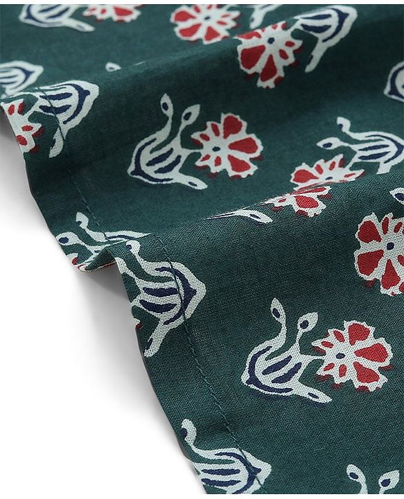 Babyhug Cotton Woven Full Sleeves Floral Printed Kurta with Dhoti Set - Green