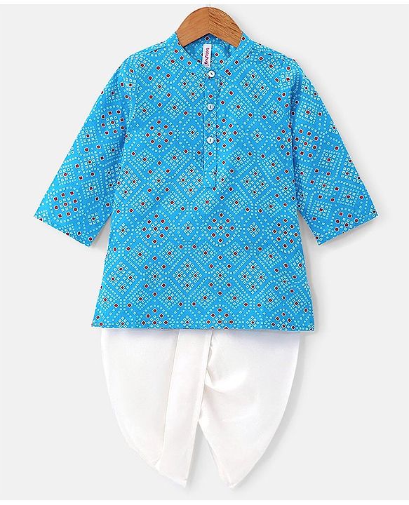 Babyhug Cotton Woven Full Sleeves Bandhani Printed Kurta with Dhoti Set - Blue