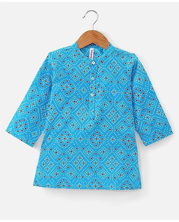Babyhug Cotton Woven Full Sleeves Bandhani Printed Kurta with Dhoti Set - Blue