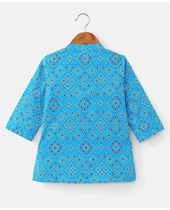 Babyhug Cotton Woven Full Sleeves Bandhani Printed Kurta with Dhoti Set - Blue
