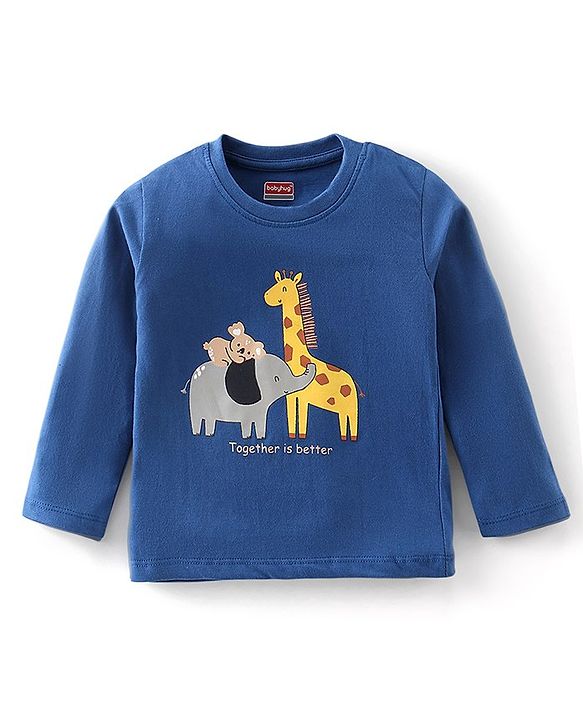 Babyhug Cotton Knit Full Sleeves Night Suit Stripes & Animal Print - Navy Blue & Grey