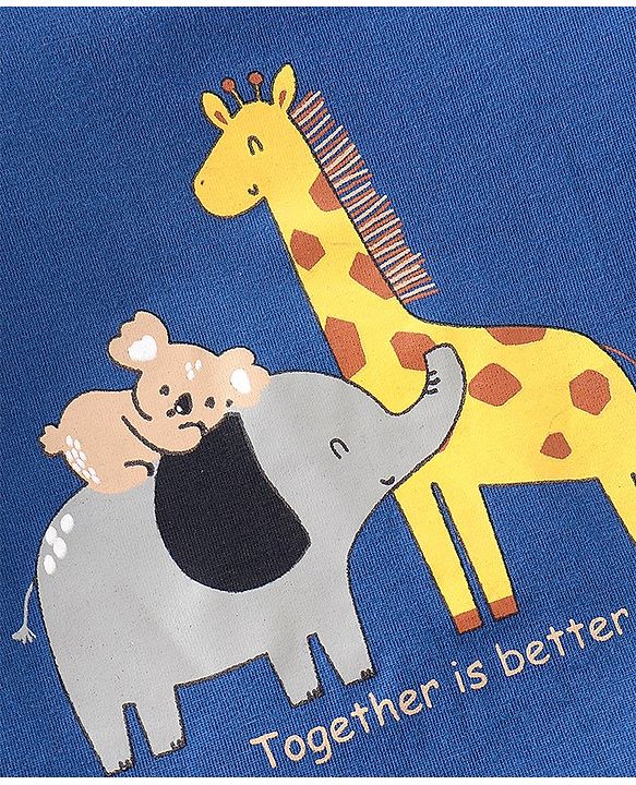 Babyhug Cotton Knit Full Sleeves Night Suit Stripes & Animal Print - Navy Blue & Grey