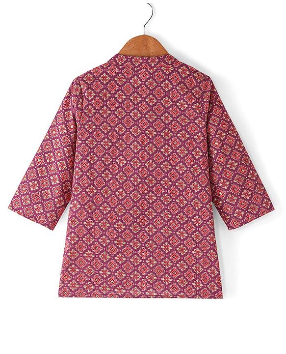 Babyhug 100% Cambric Full Sleeve Printed Kurta With Solid Dhoti Set - Magenta