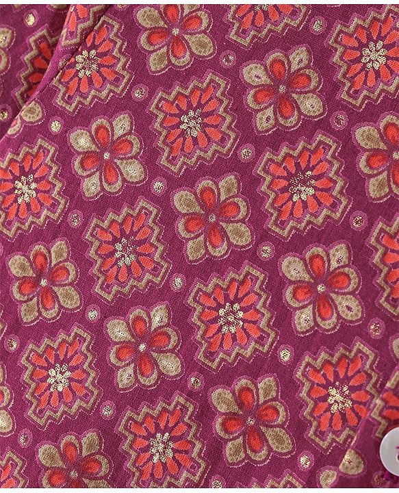Babyhug 100% Cambric Full Sleeve Printed Kurta With Solid Dhoti Set - Magenta