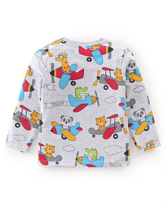 Babyhug Cotton Knit Full Sleeves Plane Printed Night Suit - Grey
