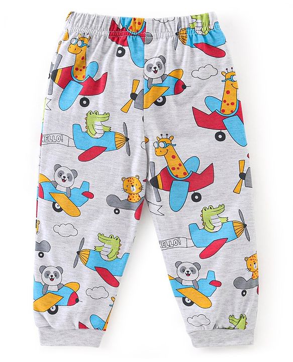 Babyhug Cotton Knit Full Sleeves Plane Printed Night Suit - Grey