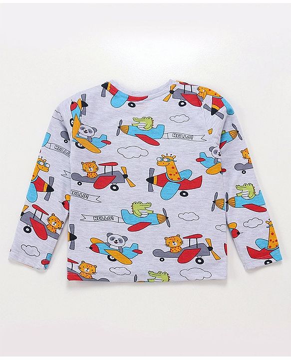 Babyhug Cotton Knit Full Sleeves Plane Printed Night Suit - Grey