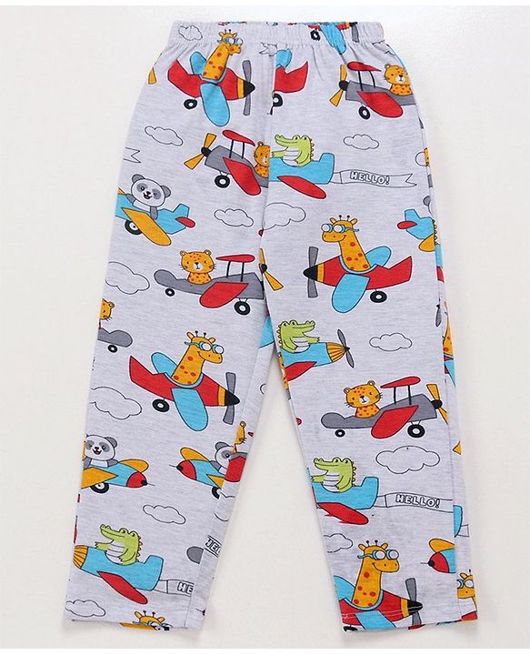 Babyhug Cotton Knit Full Sleeves Plane Printed Night Suit - Grey