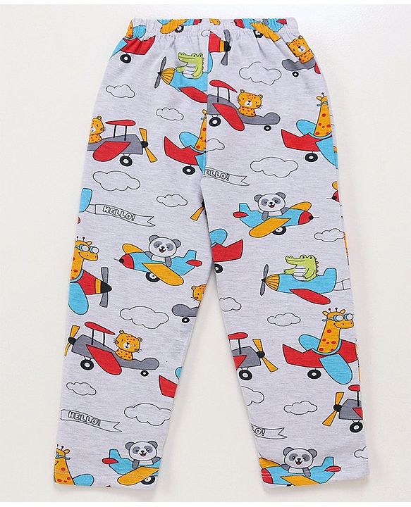 Babyhug Cotton Knit Full Sleeves Plane Printed Night Suit - Grey