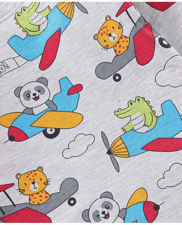 Babyhug Cotton Knit Full Sleeves Plane Printed Night Suit - Grey