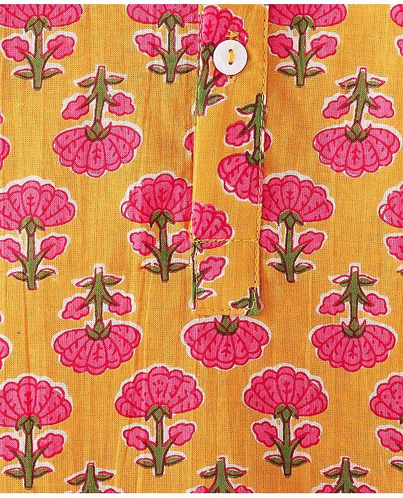 Babyhug 100% Cotton Woven Full Sleeves Floral Printed Kurta & Dhoti Set - Mustard Yellow