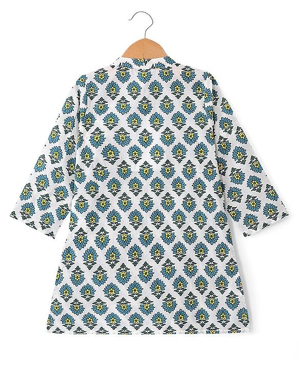 Babyhug 100% Cambric Full Sleeve Printed Kurta With Solid Dhoti Set - White