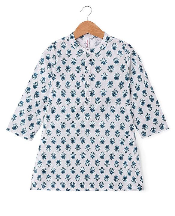 Babyhug 100% Cambric Full Sleeve Printed Dhoti Kurta Set - White