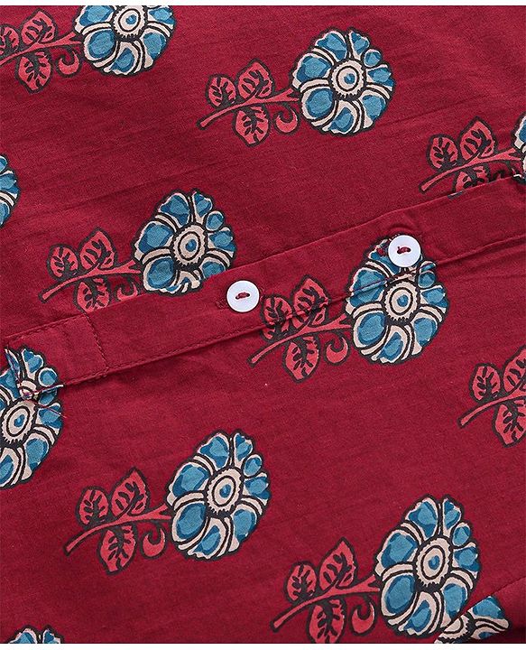 Babyhug 100% Cambric Full Sleeve Printed Kurta With Solid Dhoti Set - Maroon