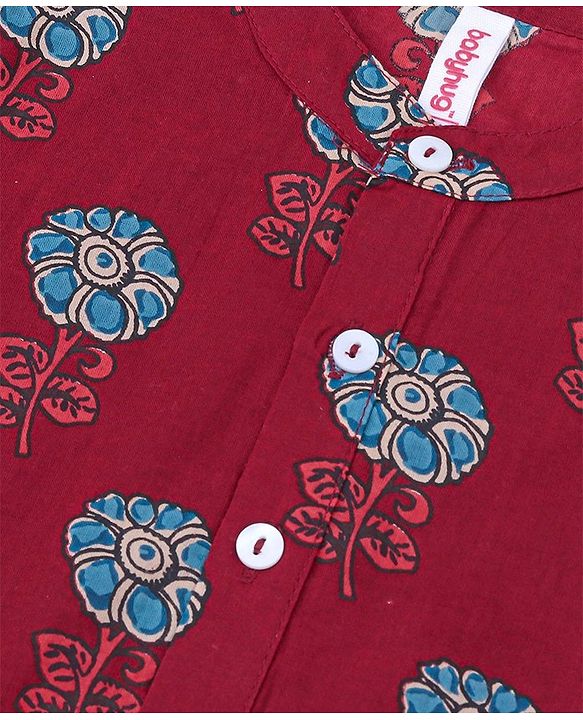 Babyhug 100% Cambric Full Sleeve Printed Kurta With Solid Dhoti Set - Maroon