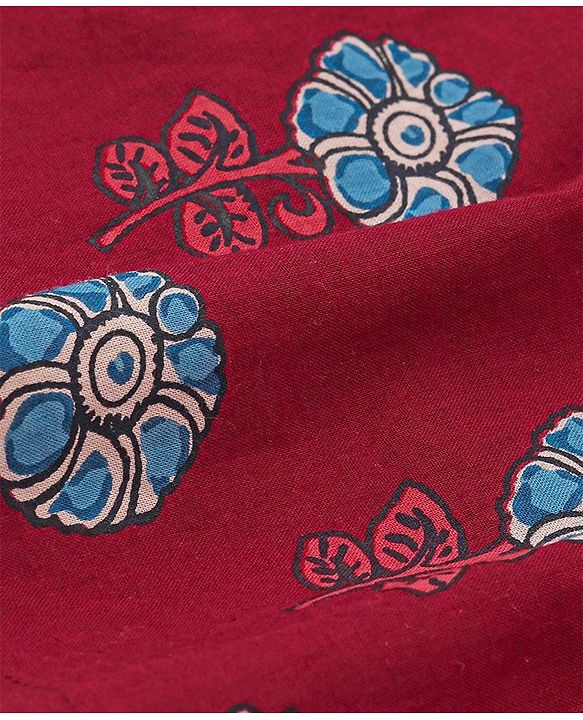 Babyhug 100% Cambric Full Sleeve Printed Kurta With Solid Dhoti Set - Maroon