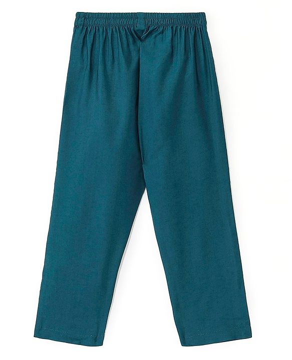 Babyhug Full Sleeves Sequined Embroidered Kurta with Pyjama Set - Teal Blue