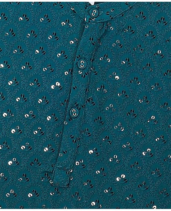 Babyhug Full Sleeves Sequined Embroidered Kurta with Pyjama Set - Teal Blue