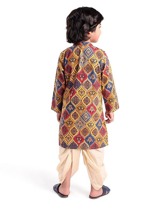 Babyhug 100% Cambric Full Sleeve Printed Kurta With Solid Dhoti Set - Multicolor