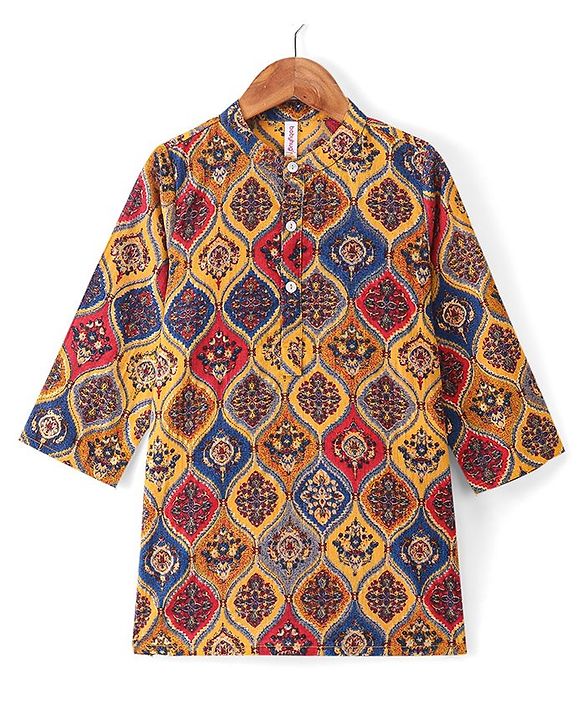 Babyhug 100% Cambric Full Sleeve Printed Kurta With Solid Dhoti Set - Multicolor