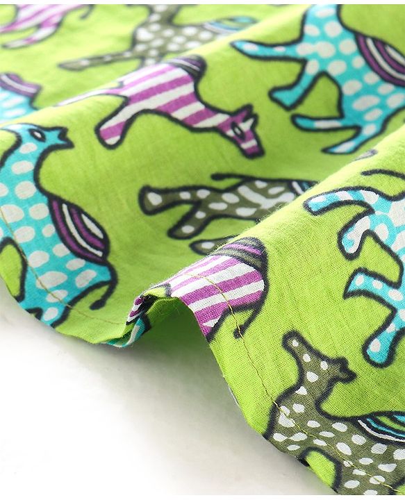 Babyhug Cotton Woven Full Sleeves Camel Printed Kurta Pyjama Set - Green