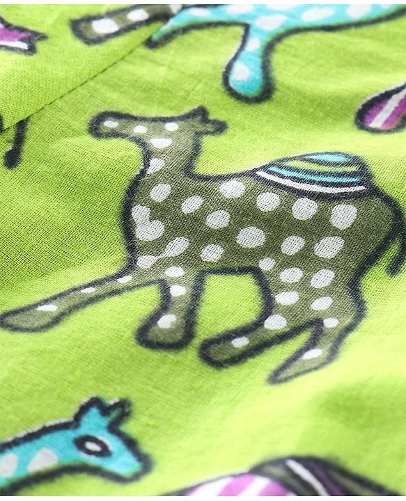 Babyhug Cotton Woven Full Sleeves Camel Printed Kurta Pyjama Set - Green