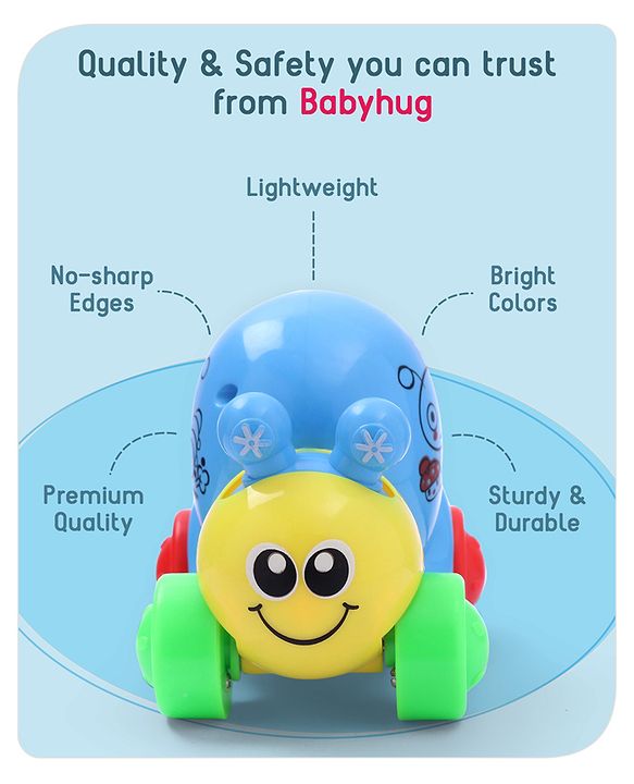 Babyhug Colorful Snail on Wheel Friction-Powered Toy|BPA-Free Plastic|Visual Sensory Development|Early Learning Motor Skills Enhancer |Ideal Gift|Age 3+|BIS|(Wheel Color May Vary)