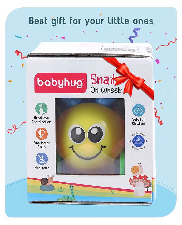 Babyhug Colorful Snail on Wheel Friction-Powered Toy|BPA-Free Plastic|Visual Sensory Development|Early Learning Motor Skills Enhancer |Ideal Gift|Age 3+|BIS|(Wheel Color May Vary)